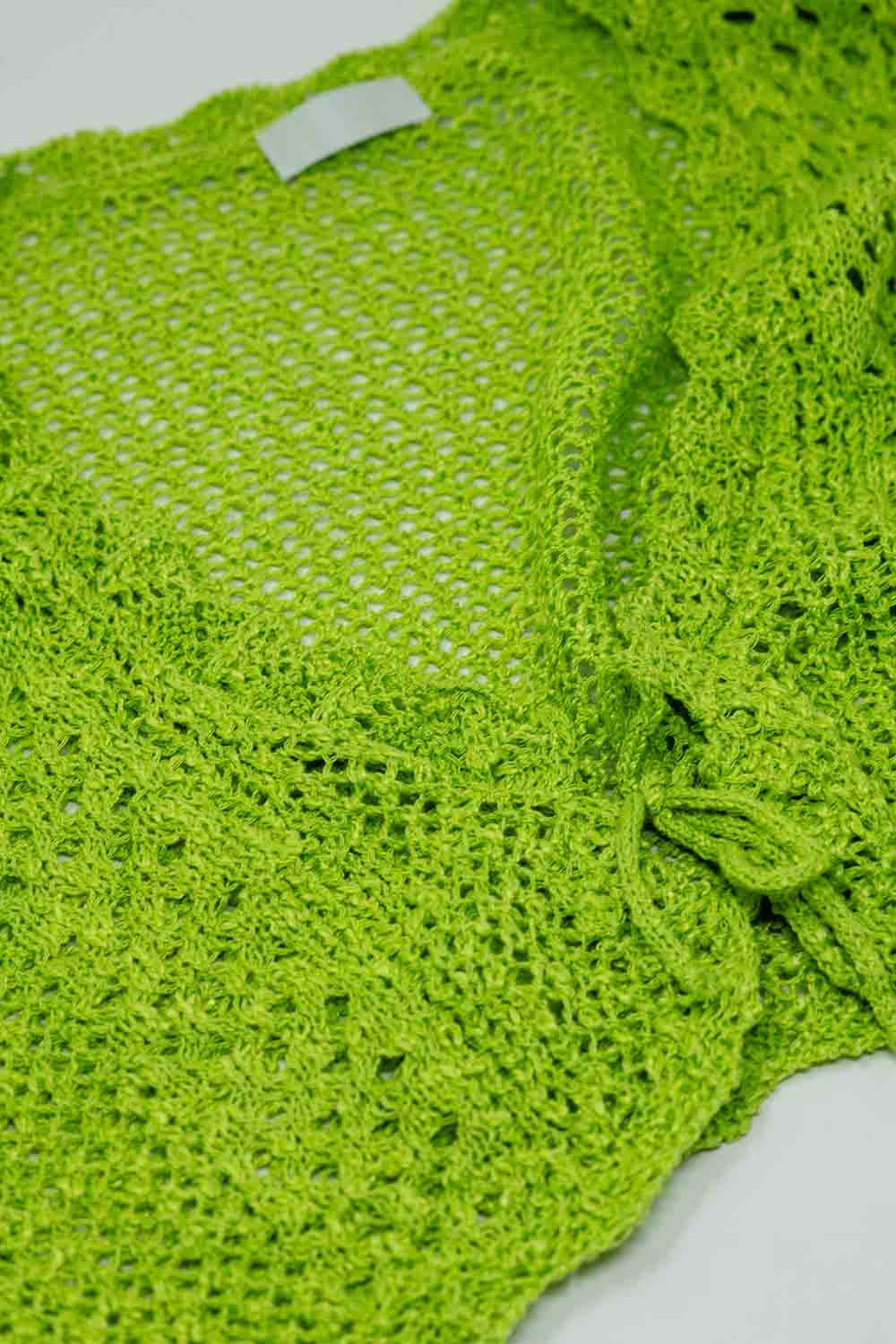 Cardigan cropped in lime con chiusura a cravatta