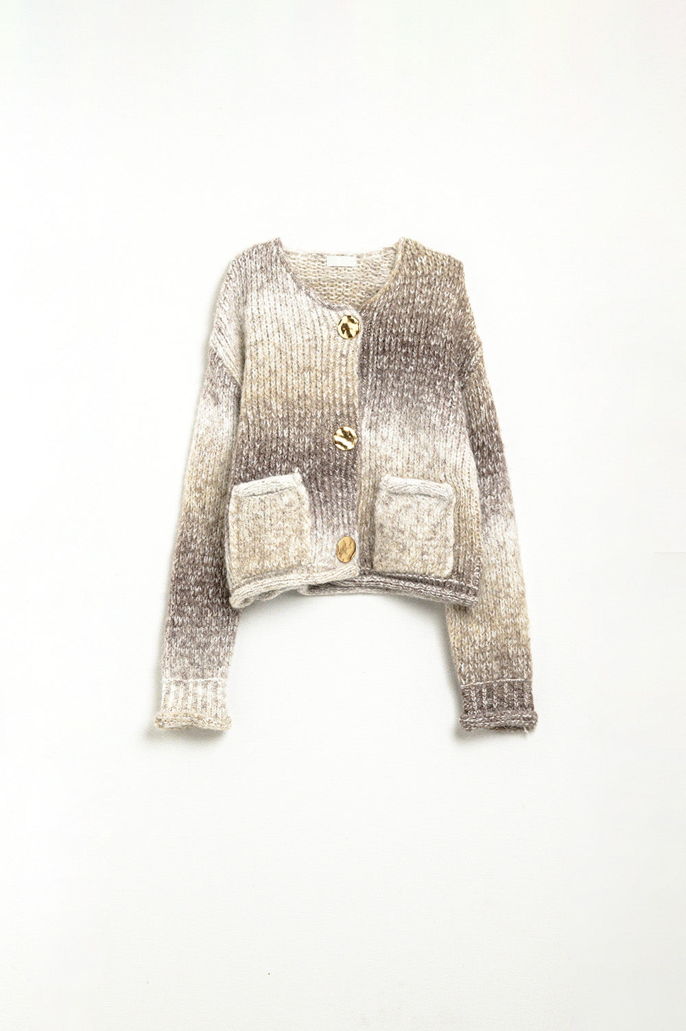 Cardigan in maglia a cavi color crema e marrone