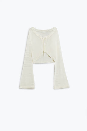 Q2 Cardigan in maglia con maniche lunghe a campana in bianco Con dettaglio nodo