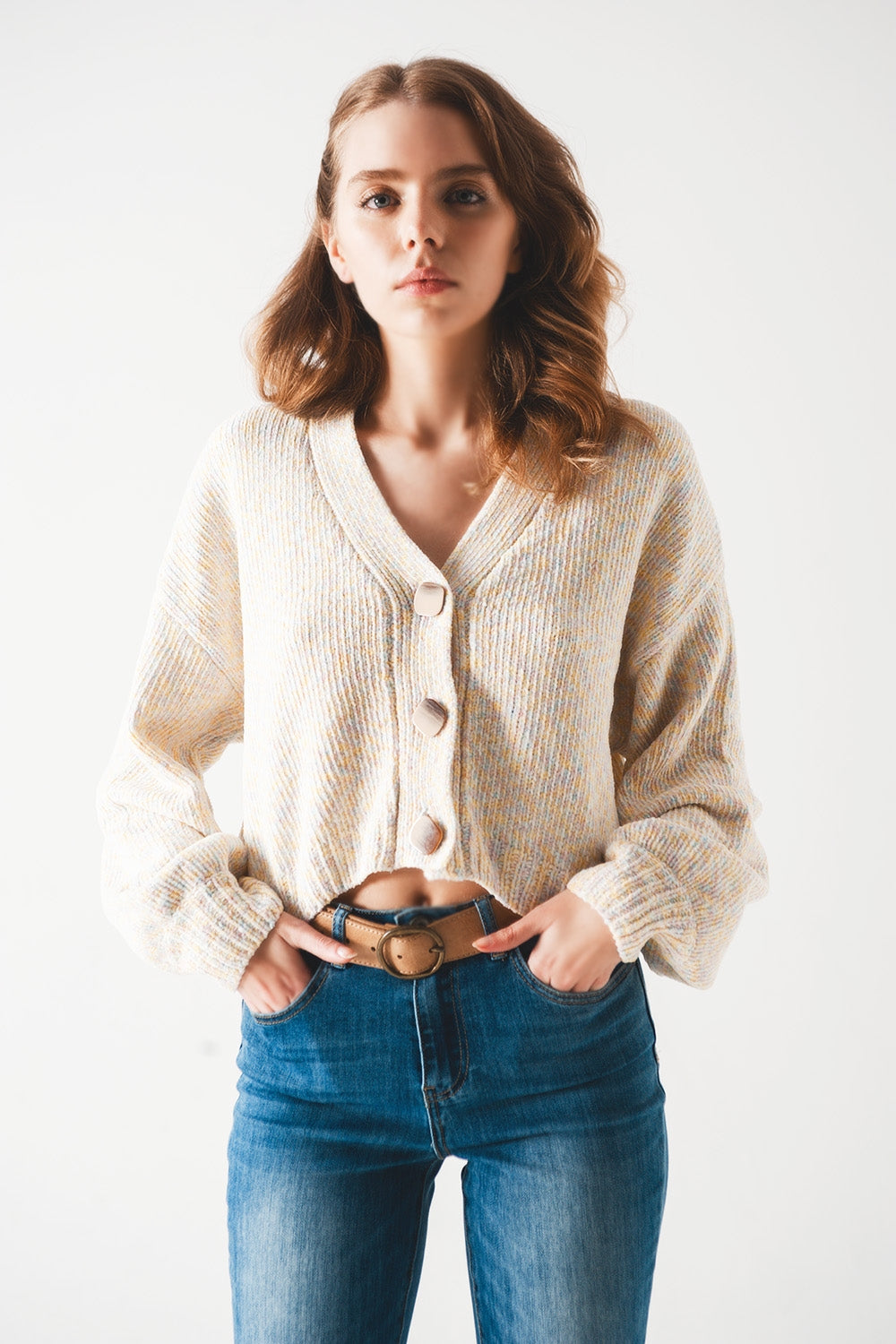 Cardigan in maglia di ciniglia beige