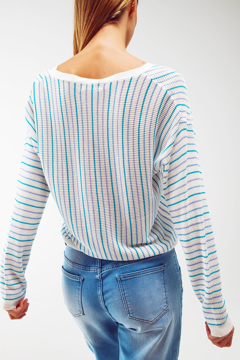 Cardigan in maglia leggera a righe blu