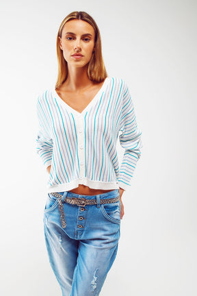 Cardigan in maglia leggera a righe blu