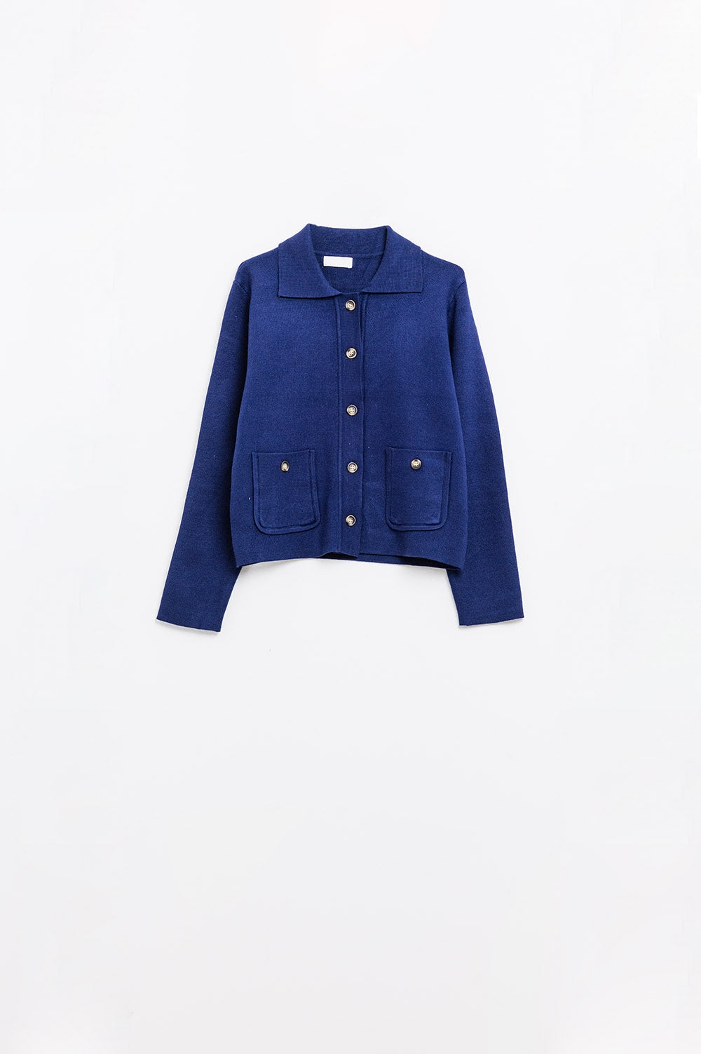 Cardigan in maglia morbida blu inchiostro con tasche anteriori