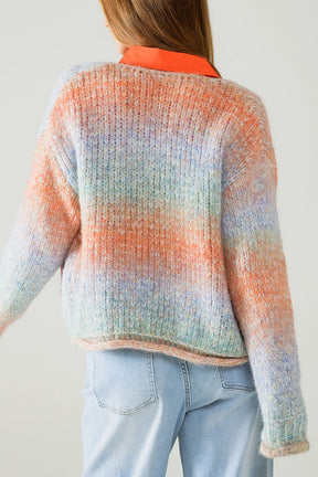 Cardigan in maglia multicolore con 3 bottoni dorati