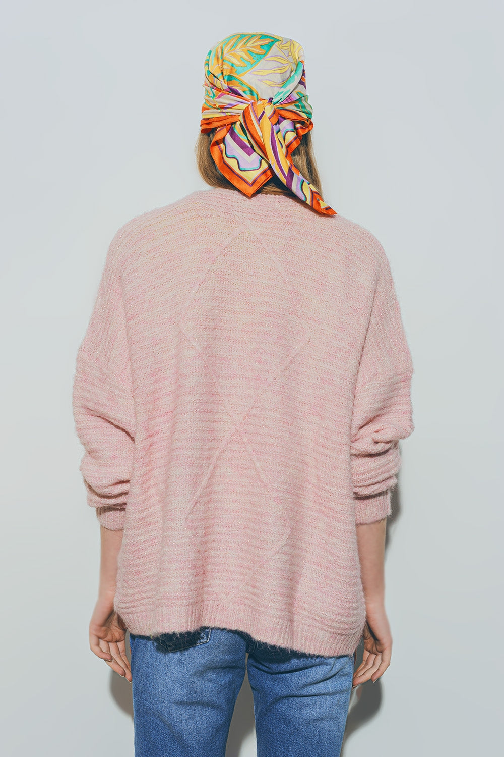 Cardigan lavorato a maglia in rosa