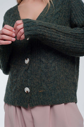 Cardigan lavorato a maglie grosse cachi