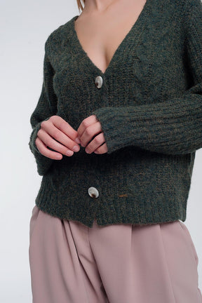 Cardigan lavorato a maglie grosse cachi