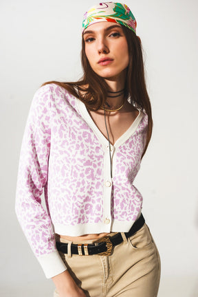 Cardigan leggero con stampa animalier lilla