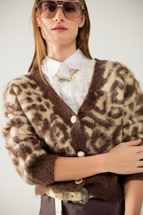 cardigan leopardato in lana beige