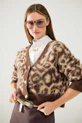 Q2 cardigan leopardato in lana beige