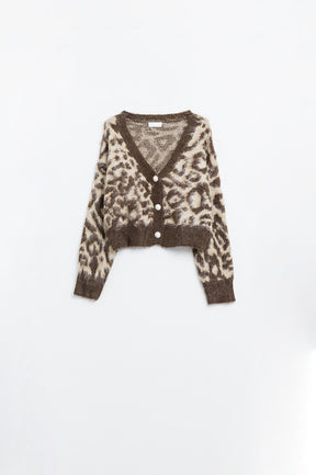 cardigan leopardato in lana beige