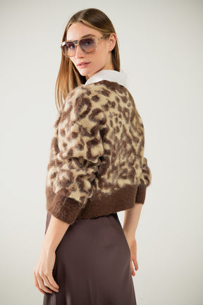 cardigan leopardato in lana beige