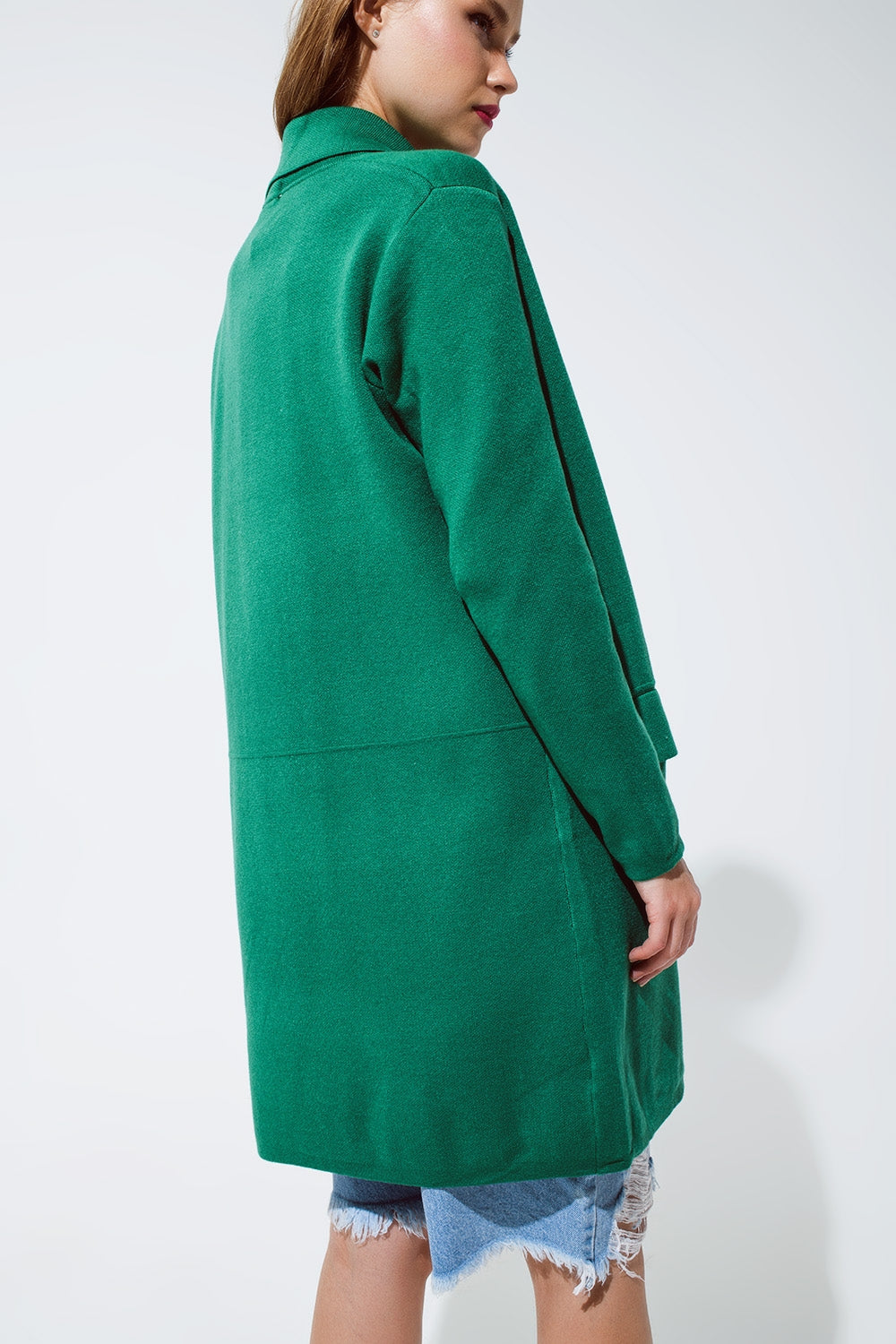 Cardigan lungo con collo oversize in verde