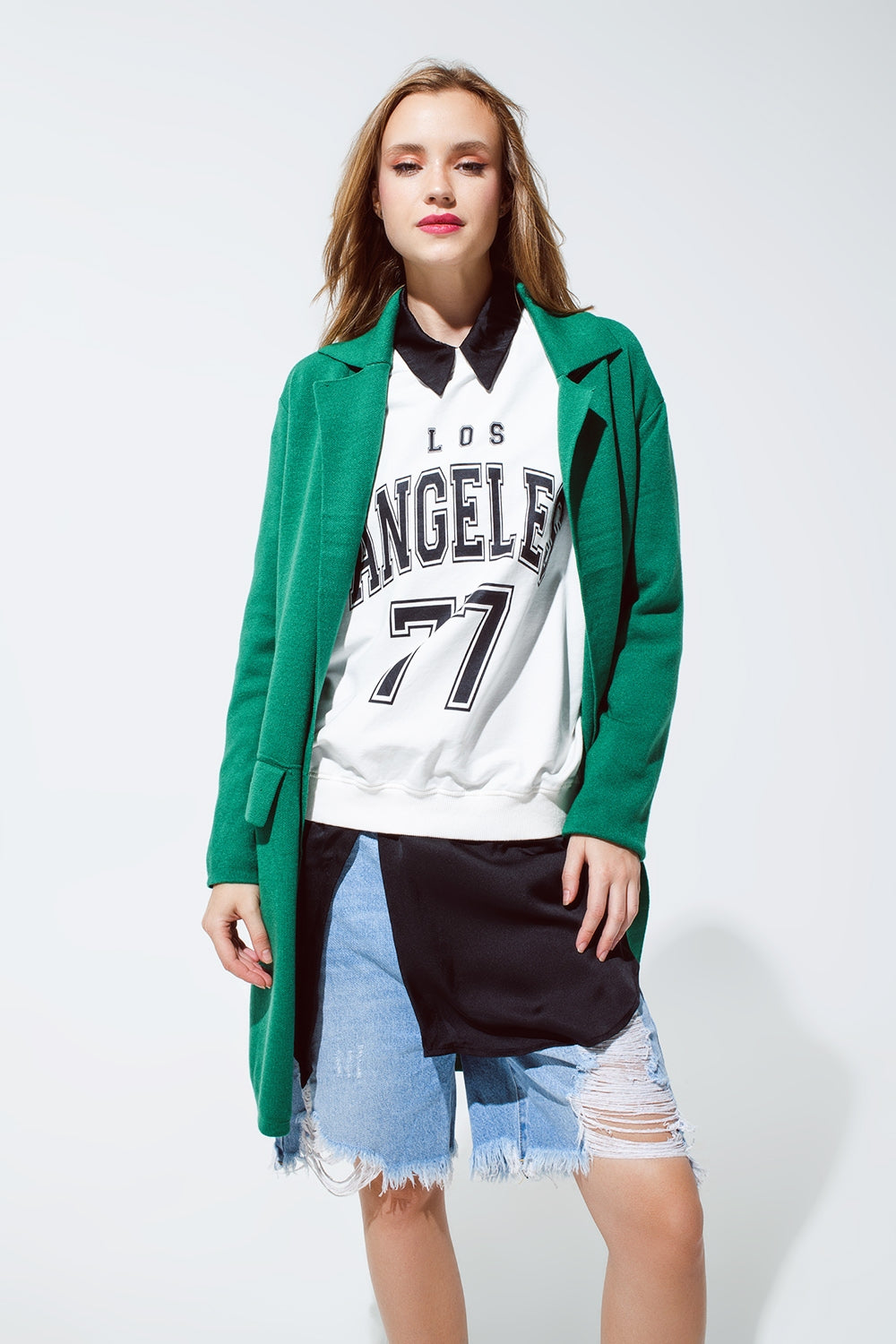 Cardigan lungo con collo oversize in verde