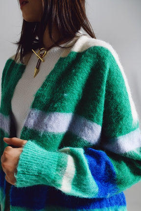 Cardigan lungo multicolore blue e verde