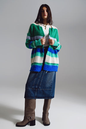 Cardigan lungo multicolore blue e verde