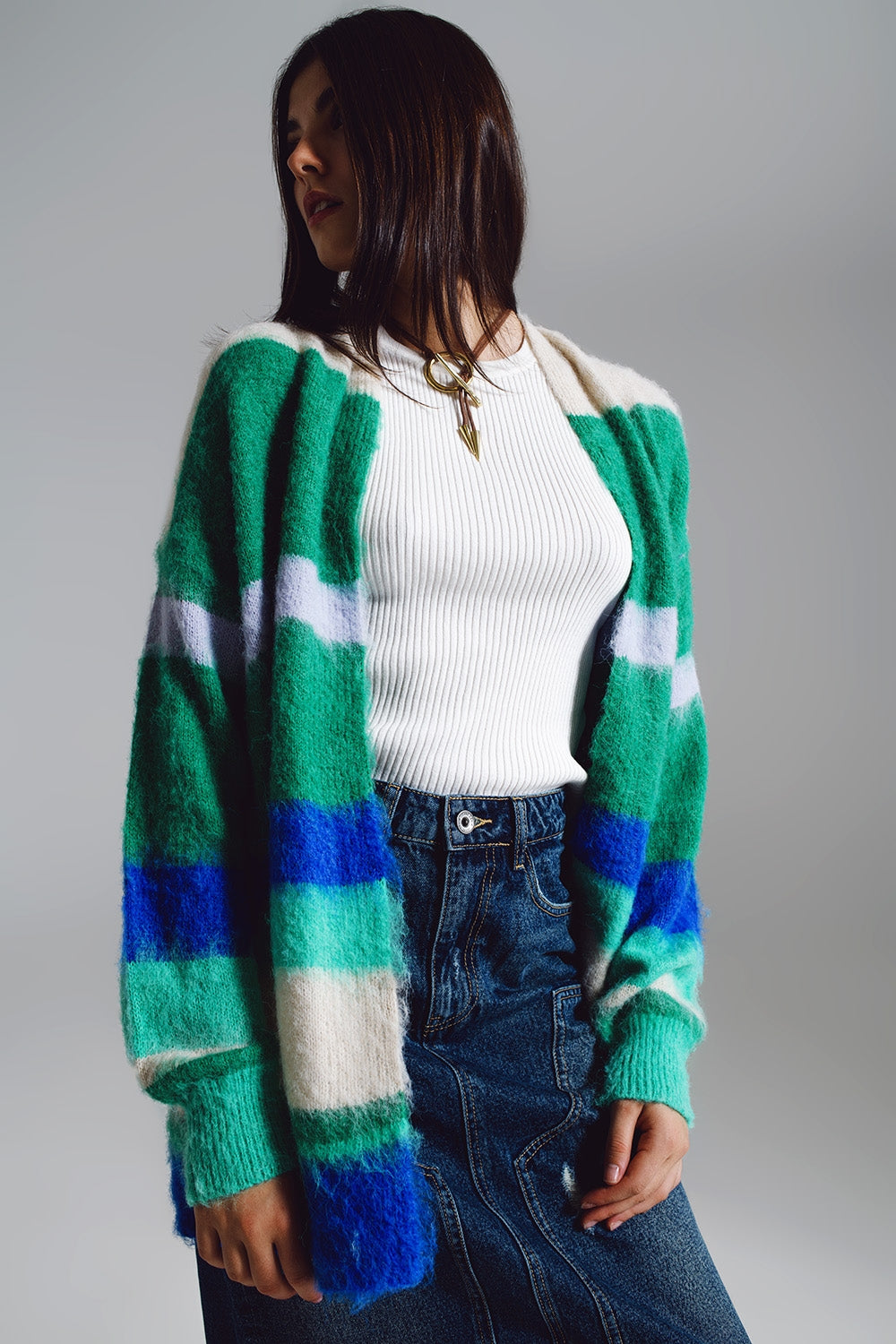 Cardigan lungo multicolore blue e verde