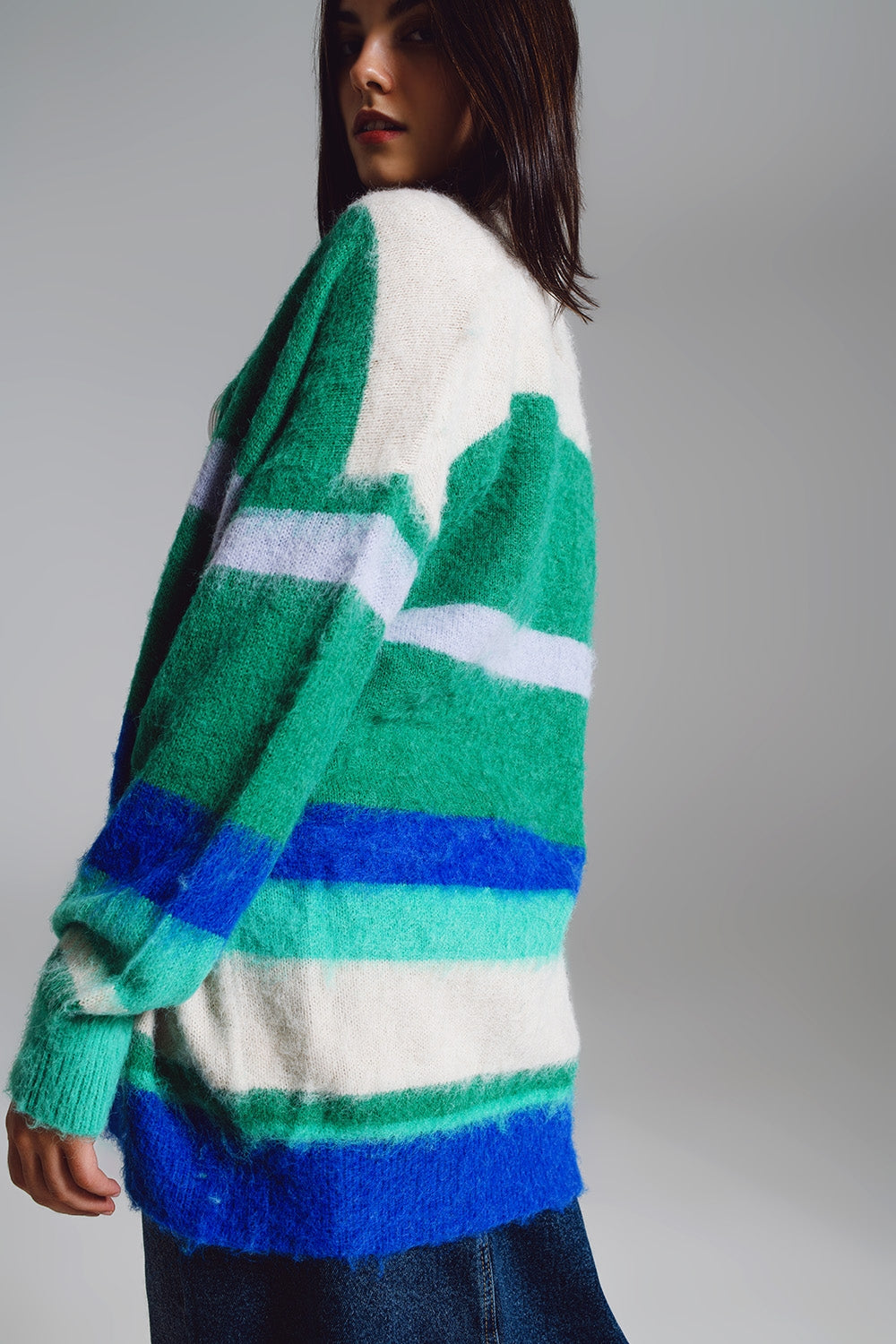 Cardigan lungo multicolore blue e verde