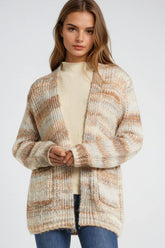 Q2 Cardigan lungo oversize a righe screziate con tasche