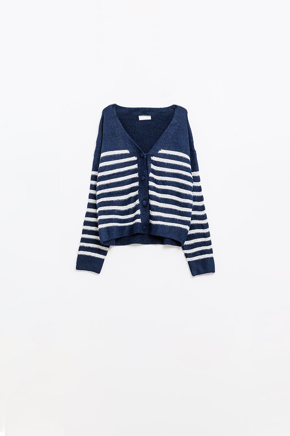 Q2 Cardigan navy con strisce argentate