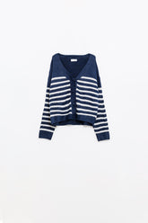 Q2 Cardigan navy con strisce argentate