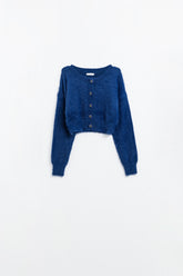 Q2 Cardigan navy corto e soffice con bottoni a fiore