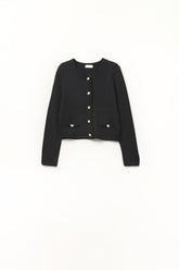 Q2 Cardigan nero con bottoni dorati