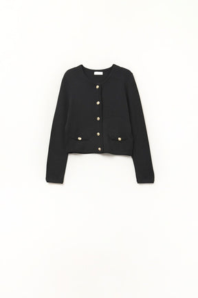 Q2 Cardigan nero con bottoni dorati