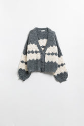 Q2 Cardigan oversize in maglia grossa con dettagli in paillettes in grigio