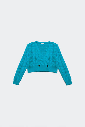 Cardigan traforato in maglia blu