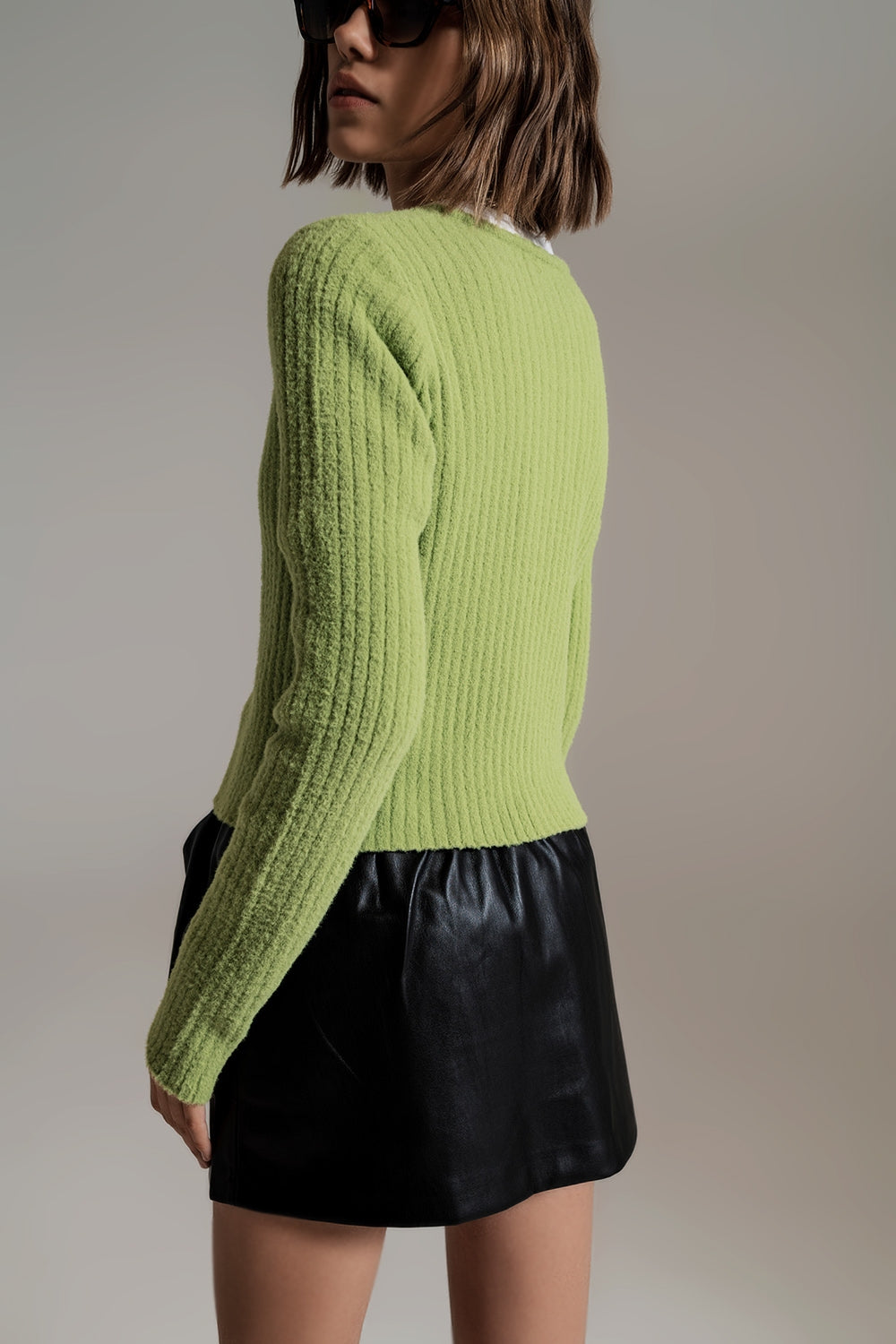 Cardigan verde super morbido in maglia