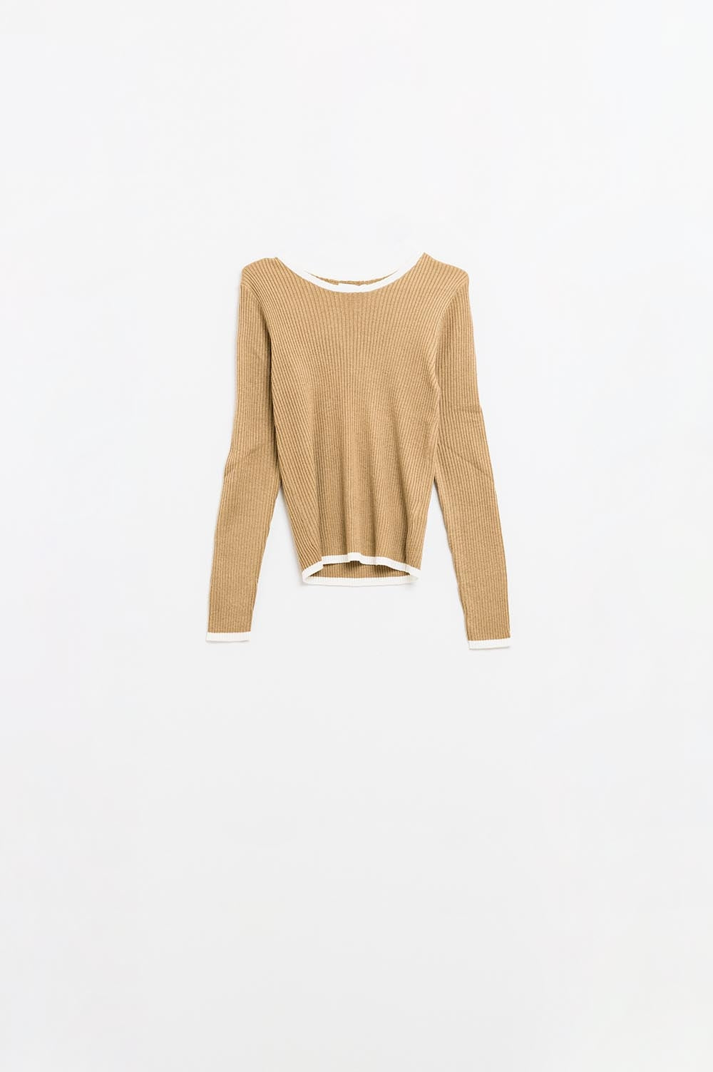 Casual cammello Rib Swearer con dettaglio di rifinitura bianca