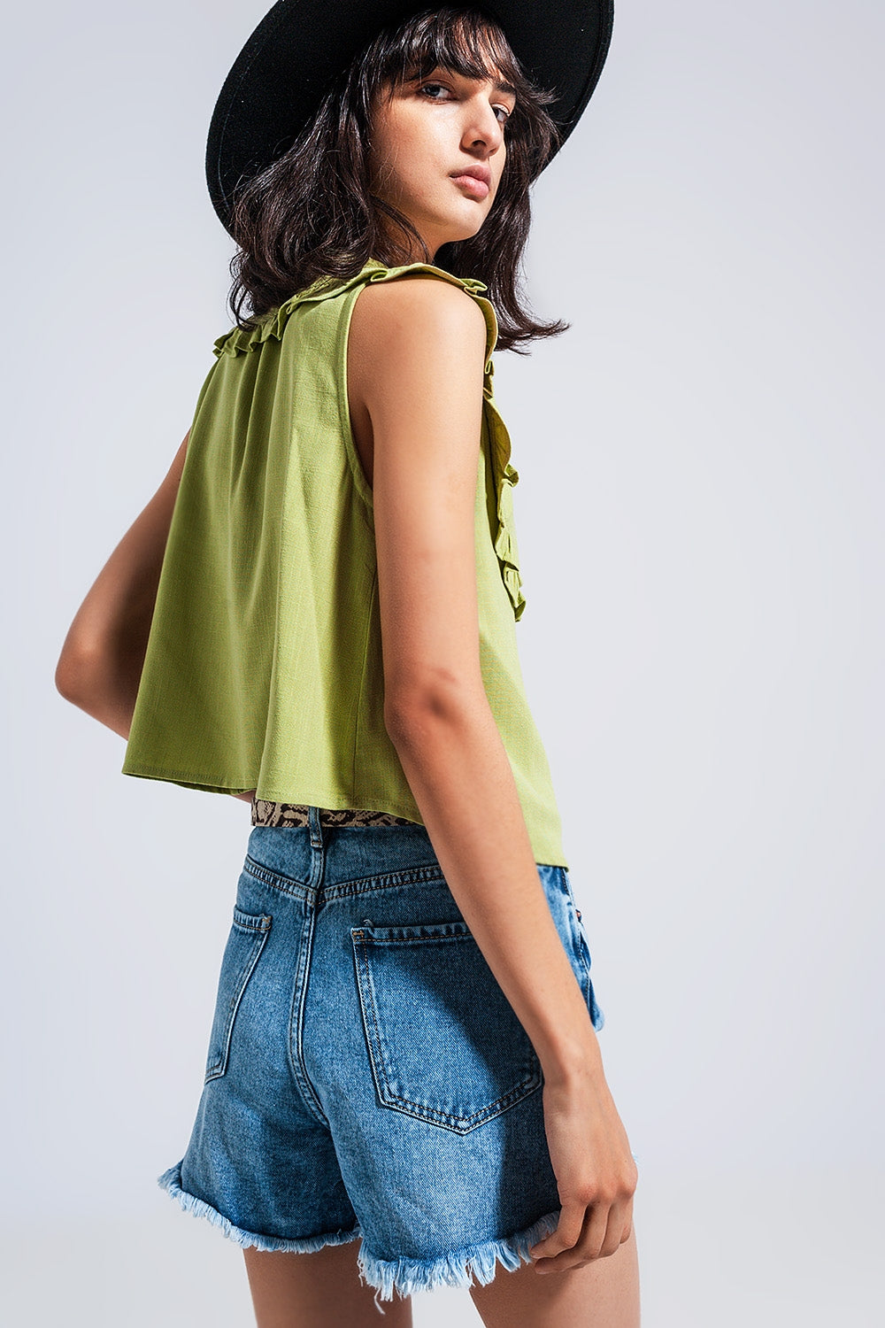 Crop top con colletto peter pan in verde