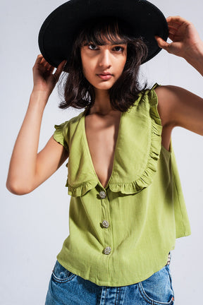 Q2 Crop top con colletto peter pan in verde