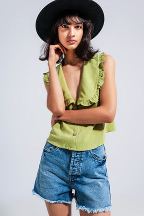 Crop top con colletto peter pan in verde