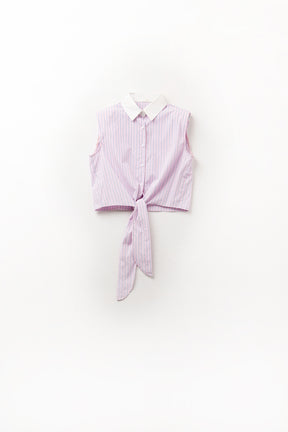 Crop Top rosa senza maniche con nodo frontale