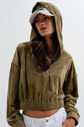 Felpa con cappuccio e zip in verde