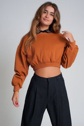 Q2 Felpa oversize tagliata in cammello