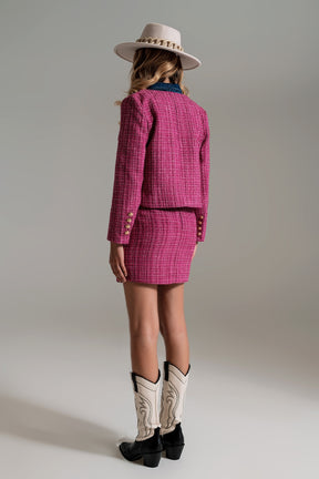 Giacca corta in tweed con collo a girocollo in rosa
