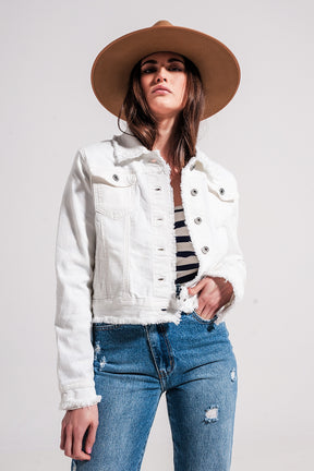 Giacca di jeans bianca con bordi grezzi