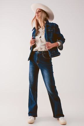 Giacca di jeans blu scuro con ricami sul retro