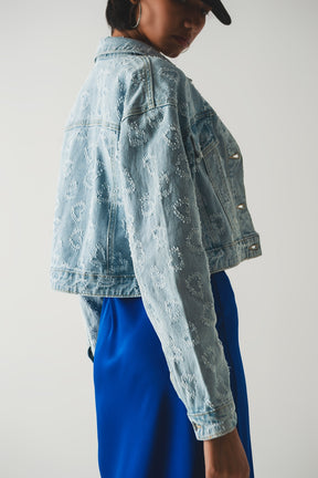 Giacca di jeans decorata oversize lavaggio chiaro