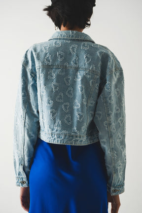 Giacca di jeans decorata oversize lavaggio chiaro
