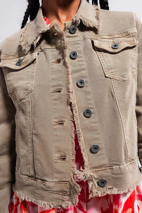 Giacca di jeans grigia con bordi grezzi