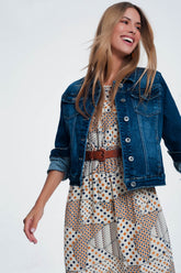 Q2 Giacca di jeans skinny lavaggio medio stile western