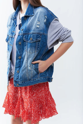 Giacca in denim con maniche in tessuto da jogging