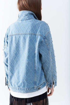 Giacca larga in denim con strass a forma di rombo