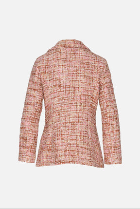 GIACCA ESTIVA tweed malva e beige bottone gioiello