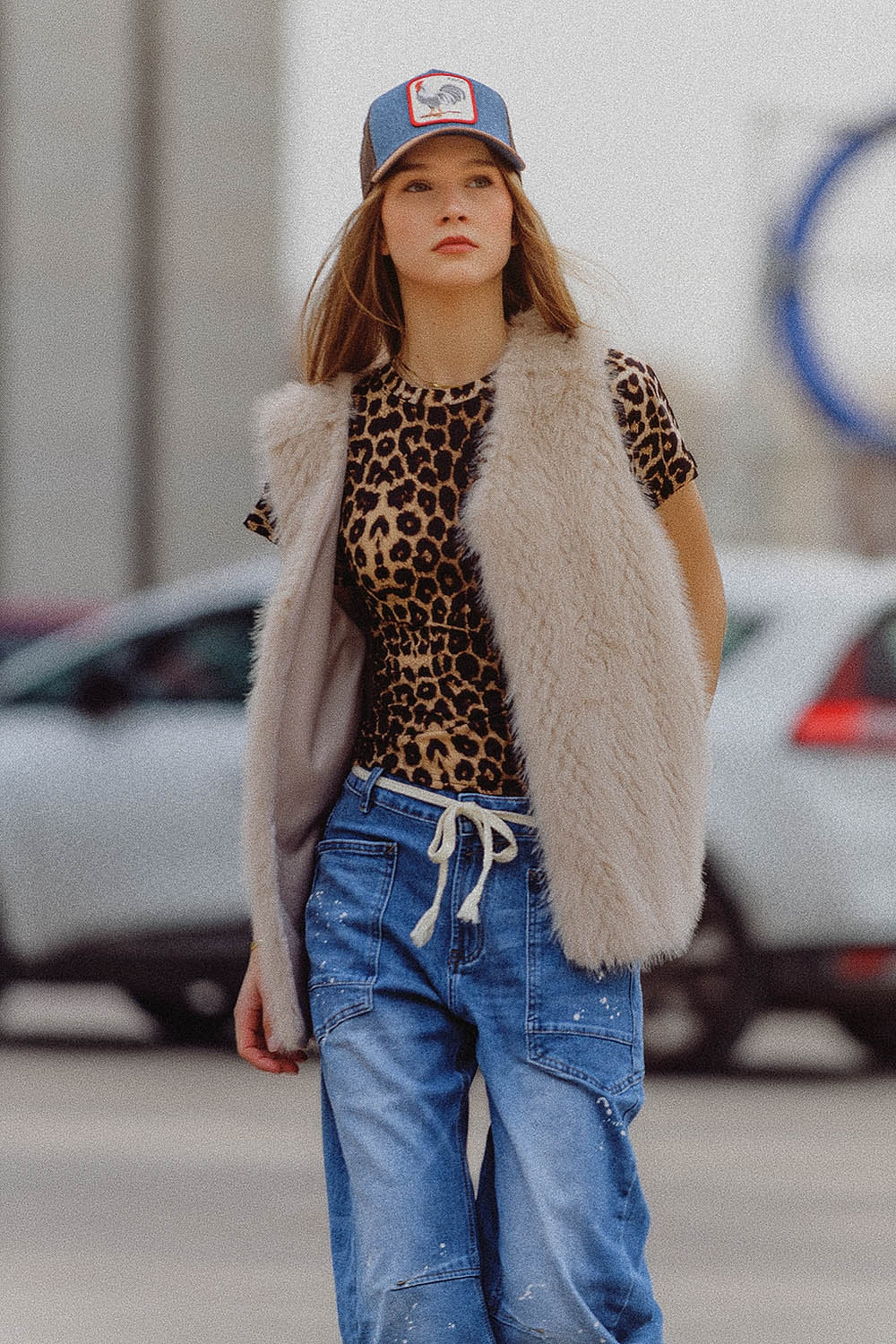 gilet beige in pelliccia fine