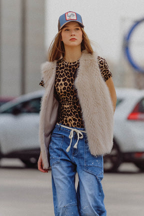 gilet beige in pelliccia fine